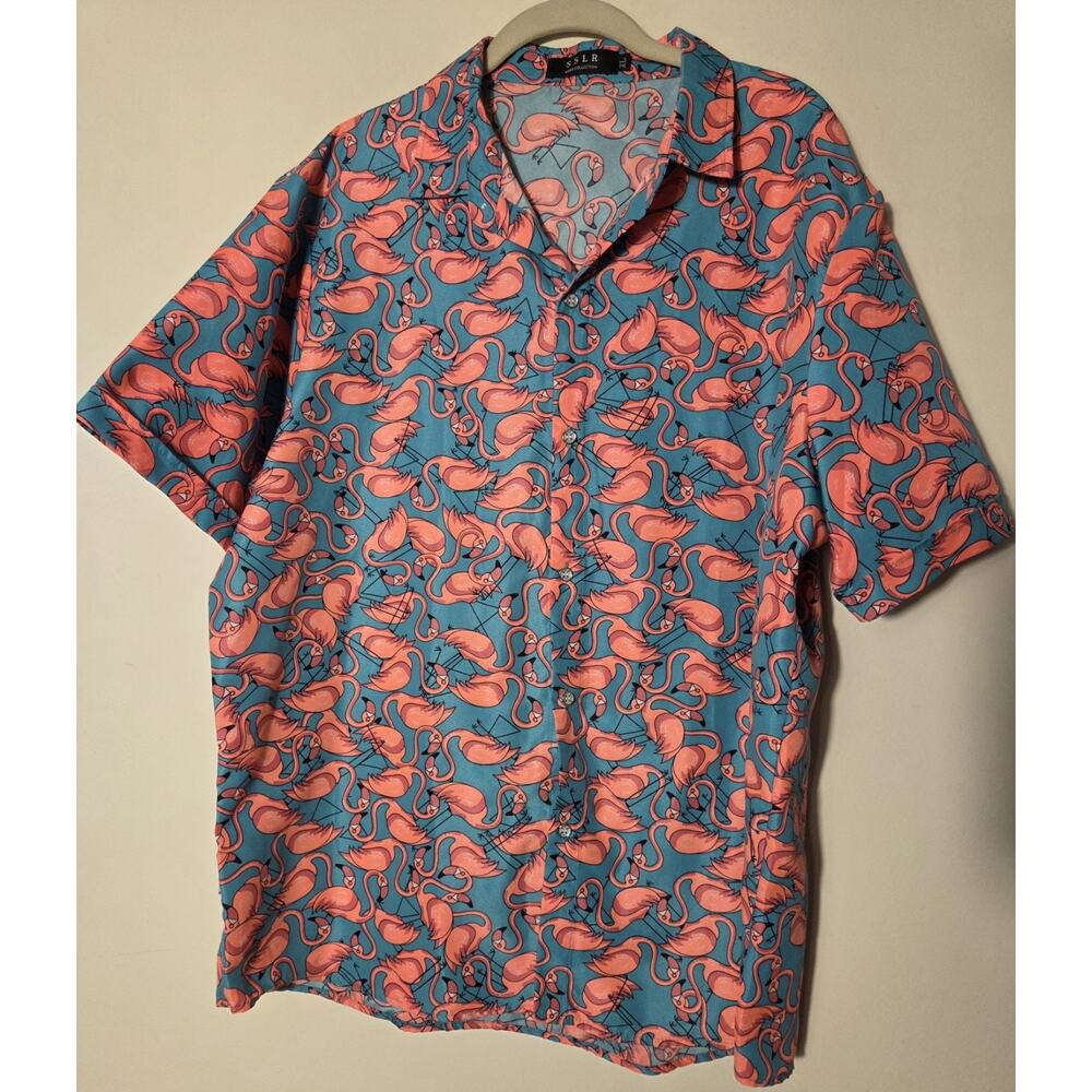 SSLR Mens Collection Pink Flamingo Short Sleeve Button Up Shirt Size XL Tropical